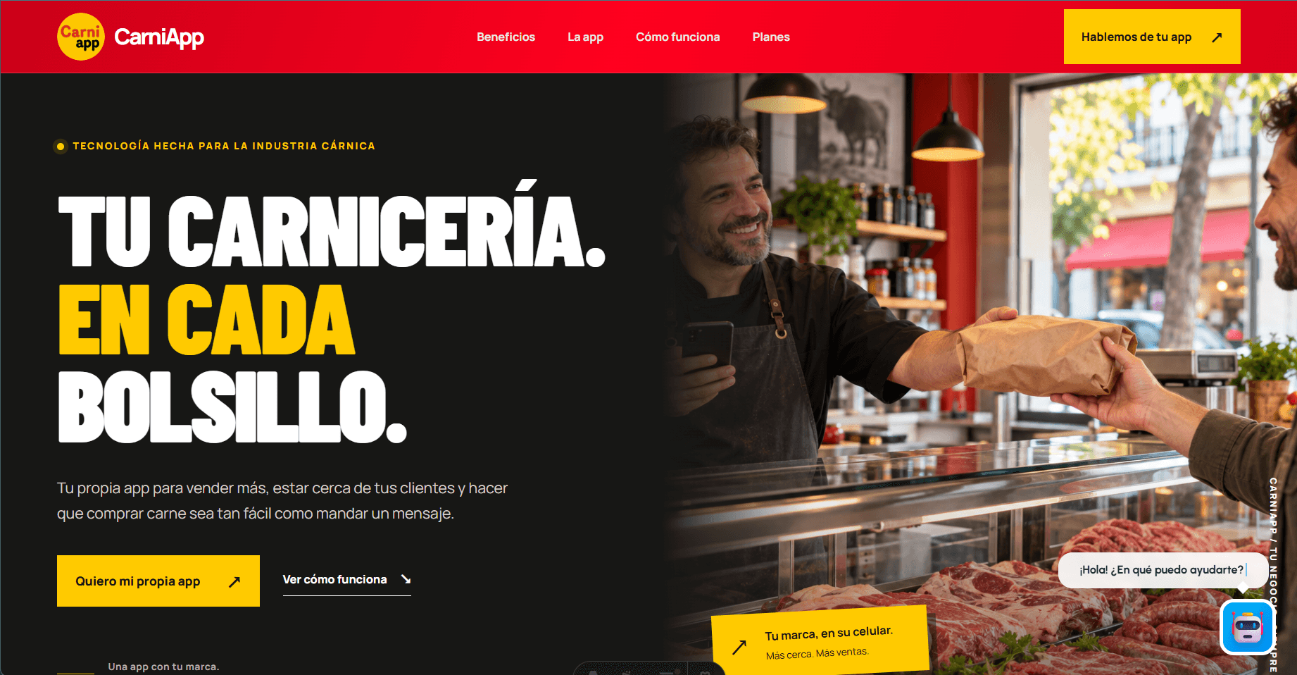 Sitio de Carniapp, canal digital para una carnicería