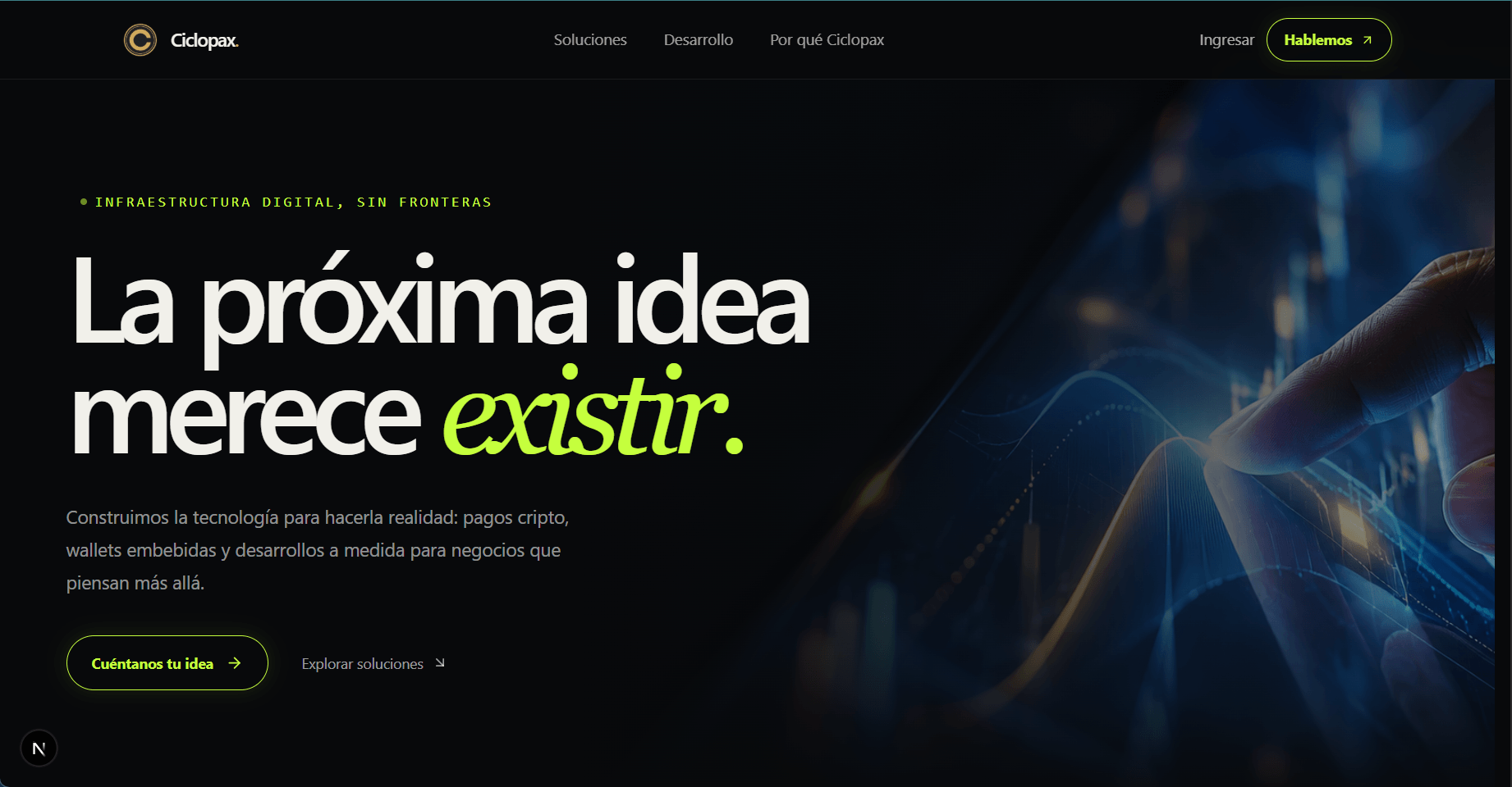 Sitio de Ciclopax, pasarela de pagos cripto