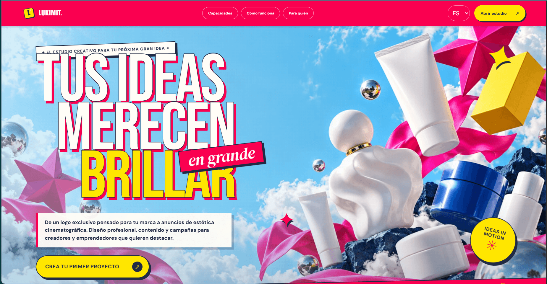 Página de inicio de Lukimit, estudio creativo de marca y contenido
